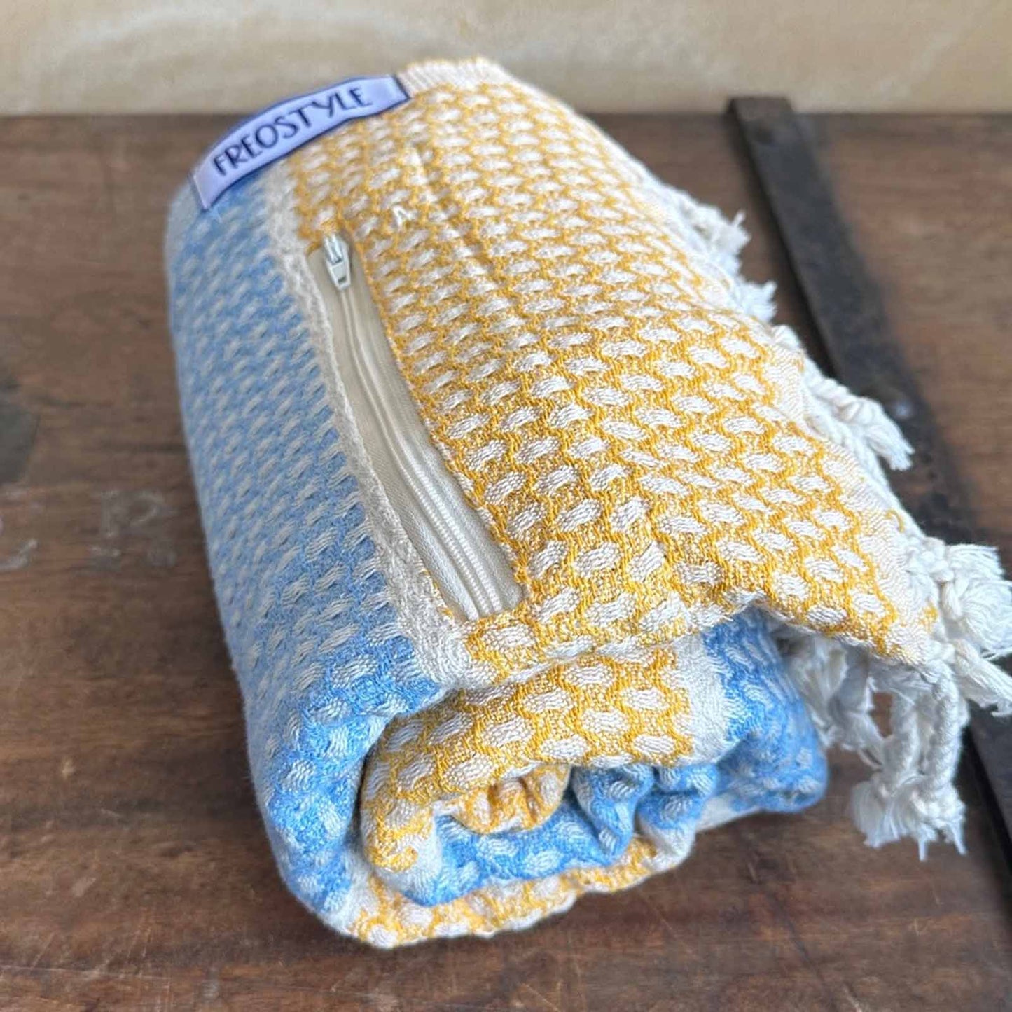 Amalfi Turkish Towel with Pockets, by Freostyle, rolled
