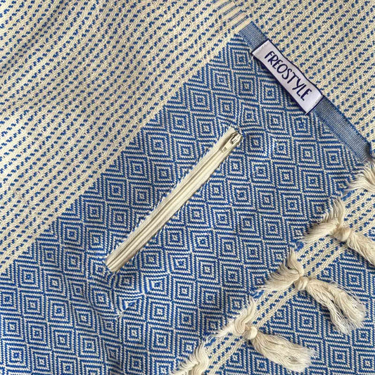 Archipelego Turkish Towel with Pockets, close up of pocket, by Freostyle