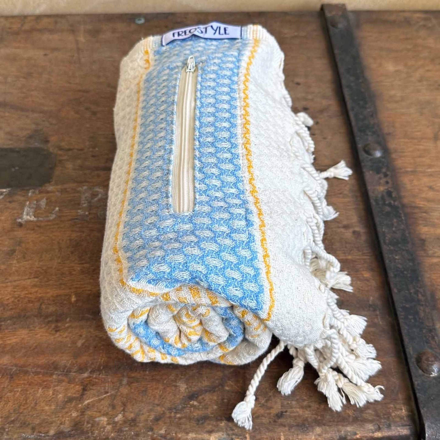 Atrani Turkish Towel with Pockets, by Freostyle, rolled