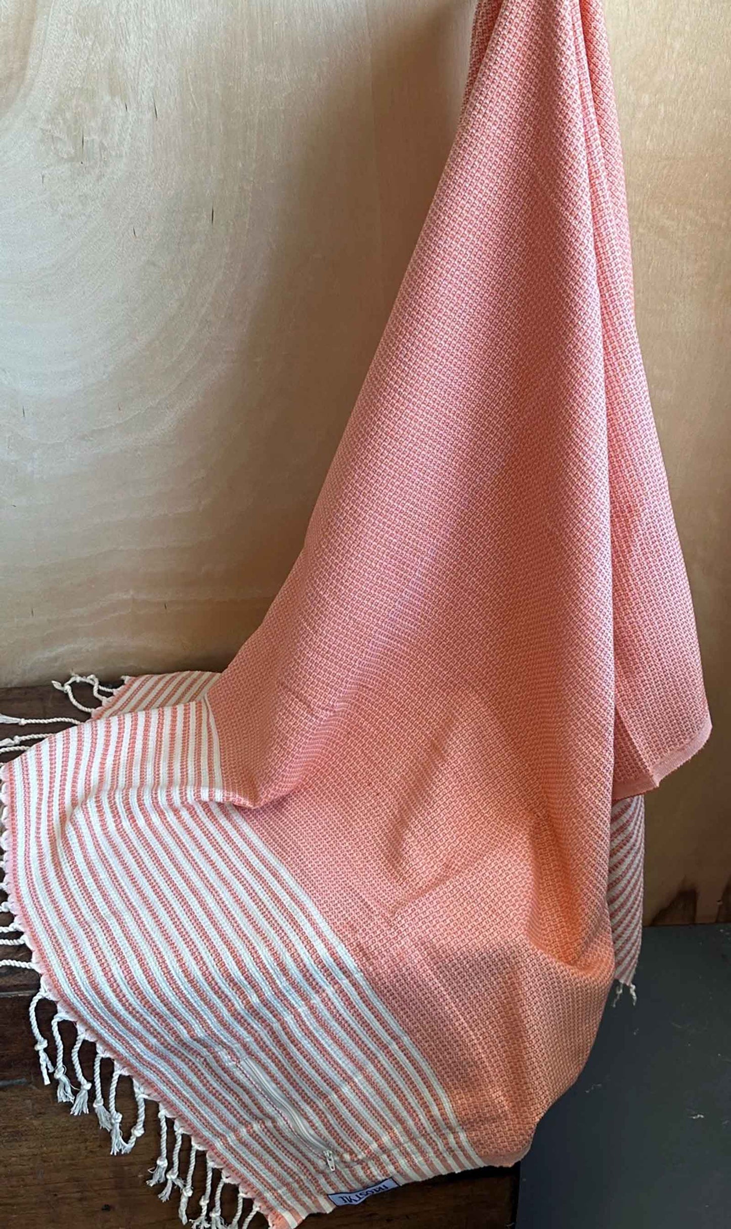 Clementine Turkish Towel with Pockets, by Freostyle, close up of pocket