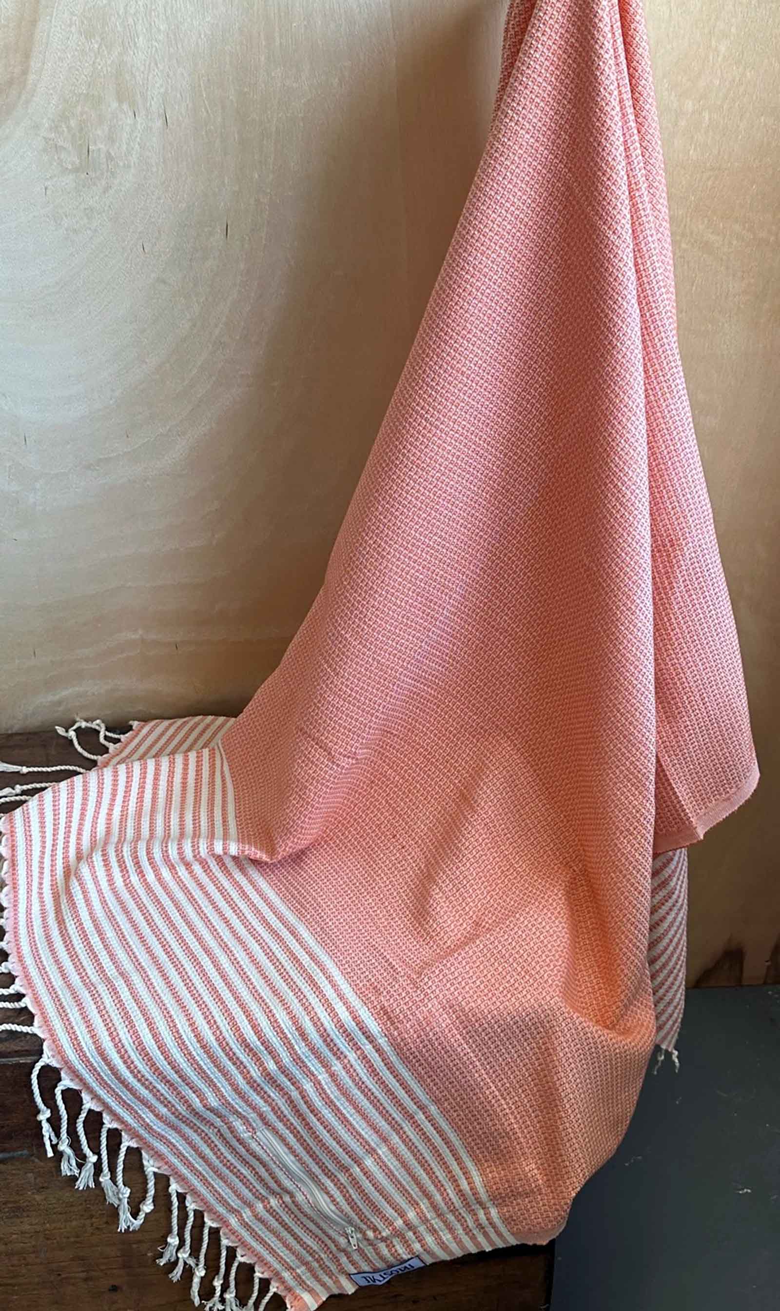 Clementine Turkish Towel with Pockets, by Freostyle, close up of pocket