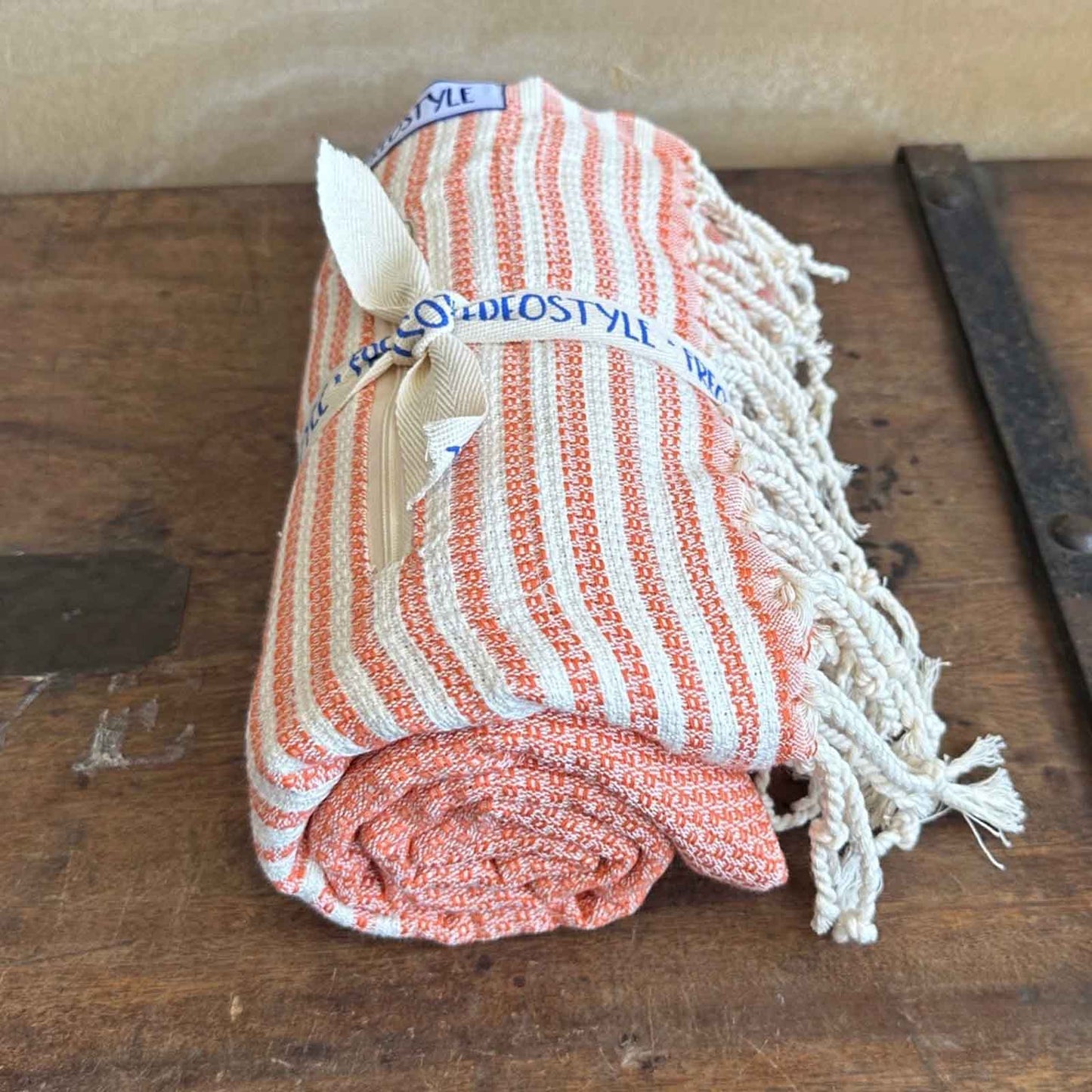 Clementine Turkish Towel with Pockets, by Freostyle, rolled