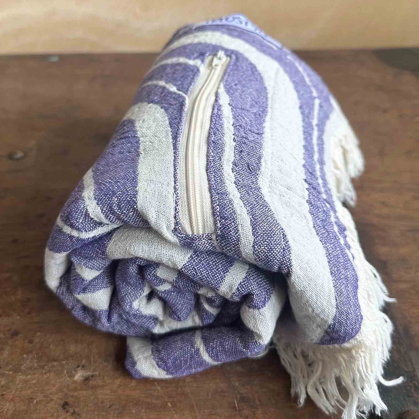 Purple Haze Turkish Towel with Pockets, by Freostyle, rolled