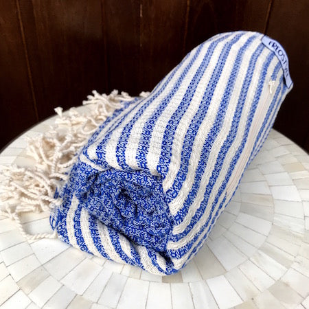 Deep Sea Turkish Towel Beach Towel rolls up so small