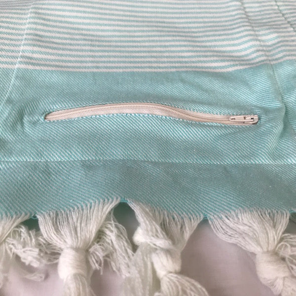 Freostyle Eagle Bay aqua striped Turkish Towel with zip pocket
