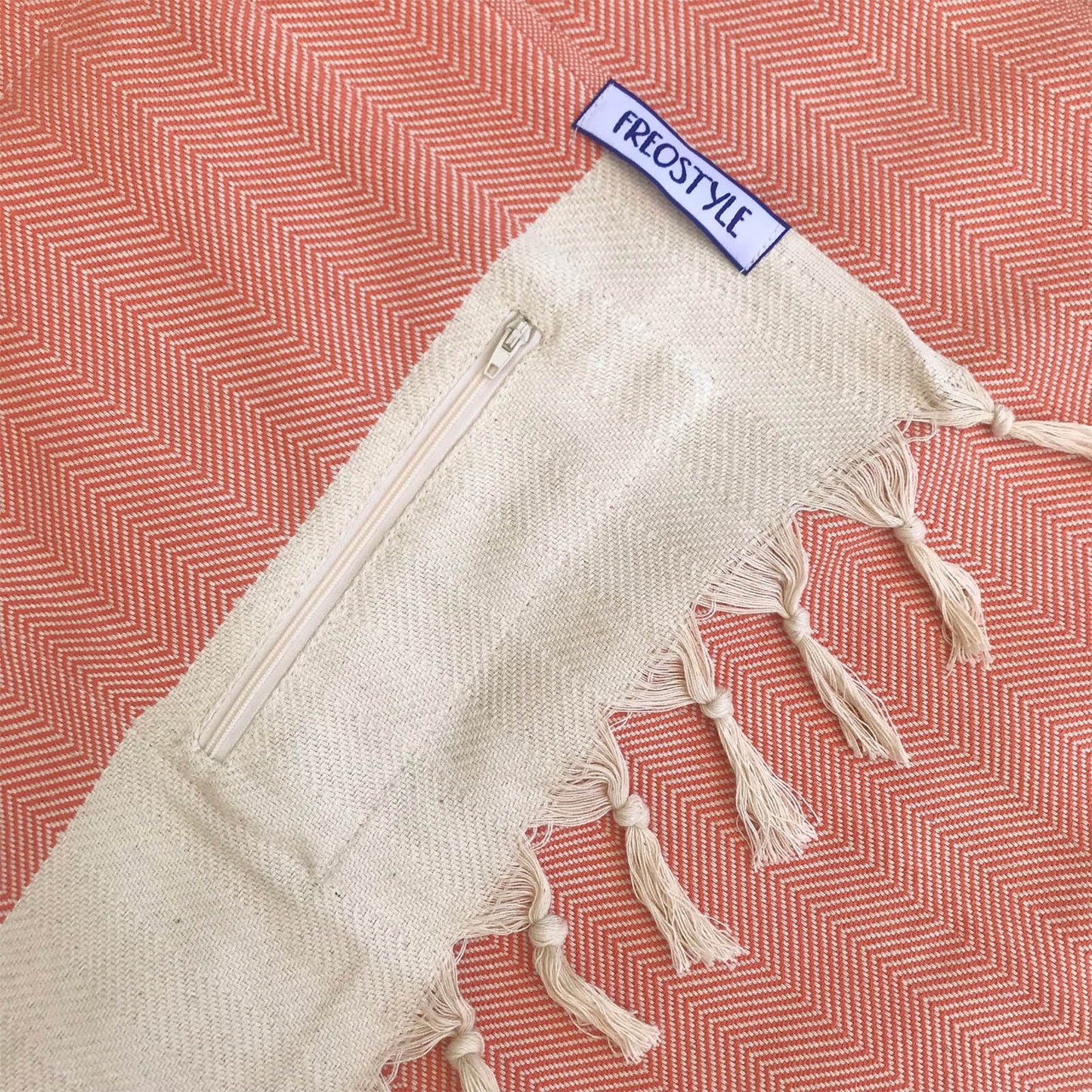 Freostyle Turkish Beach Towel with Pockets, Lannai, Orange, close up of pocket