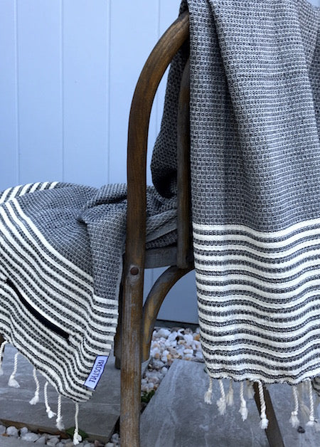 Midnight, stylish turkish towel in black and cream