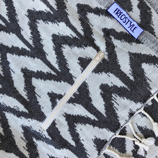 Spice Island Turkish Towel with Pocket by Freostyle sustainable beach products, close up of pocket