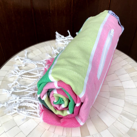 Spring Turkish Towel is a perfect beach towel as it rolls up so small