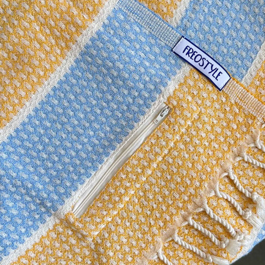 Amalfi Turkish Towel with Pockets, by Freostyle, close up of pocket