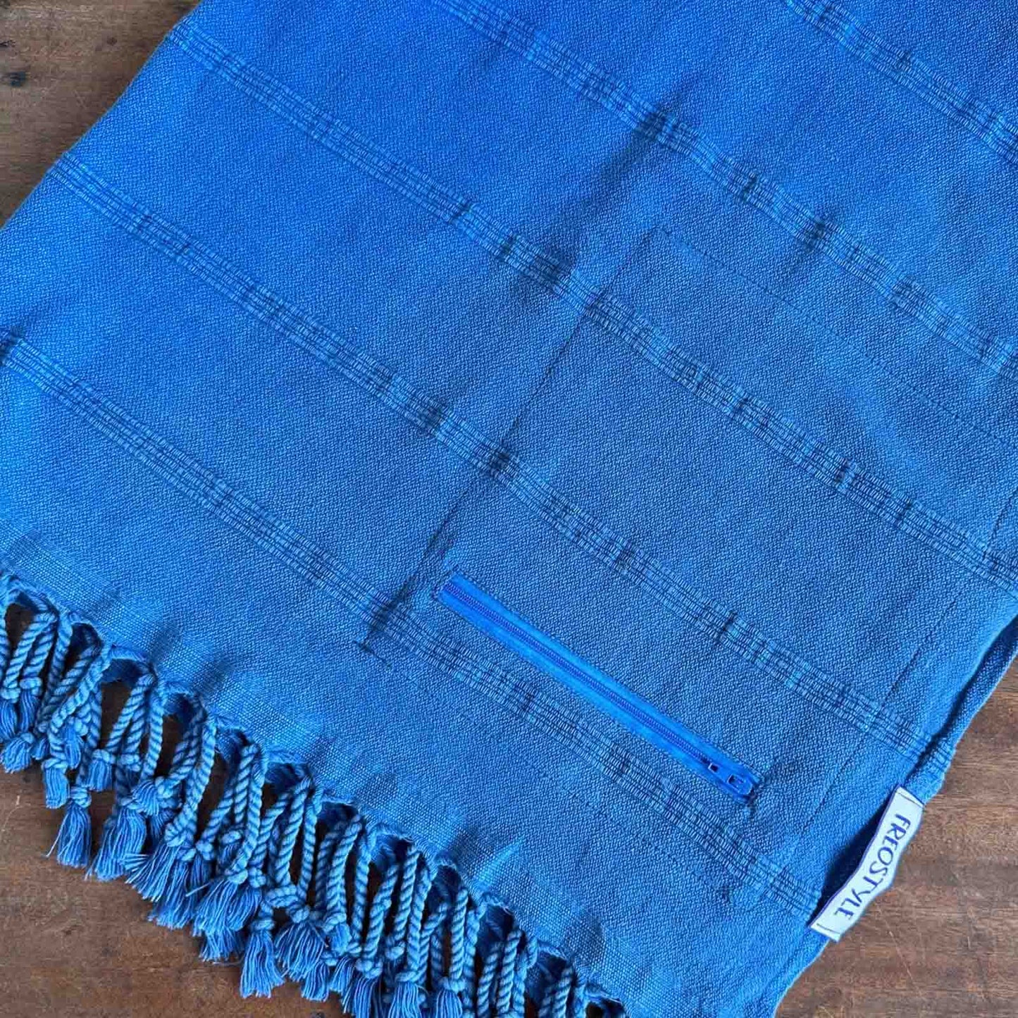 Blue Monday Turkish Towel with Pockets, folded, by Freostyle