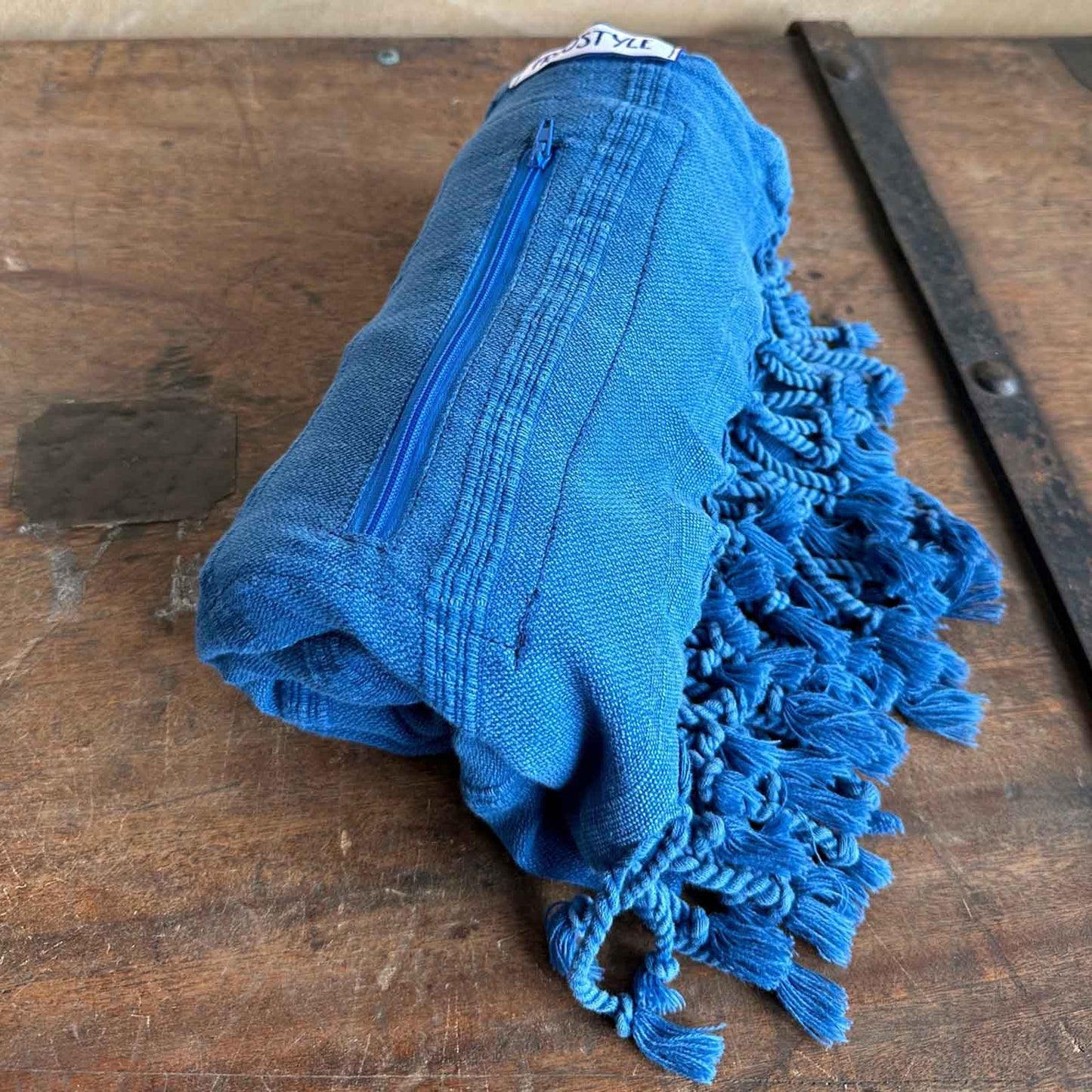 Blue Monday Turkish Towel with Pockets, rolled, by Freostyle