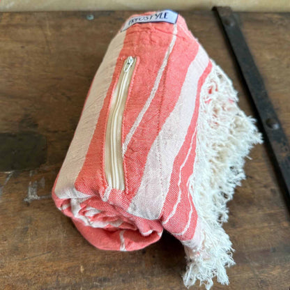 CHerry HAze Turkish Towel with Pockets, rolled, by Freostyle