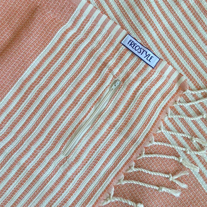 Clementine Turkish Towel with Pockets, by Freostyle, close up of pocket