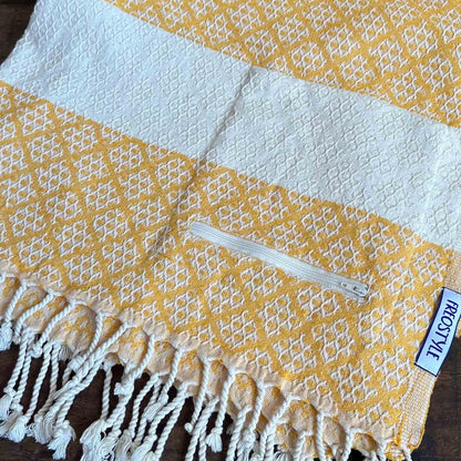 Honeybee Turkish Towel with Pockets, folded
