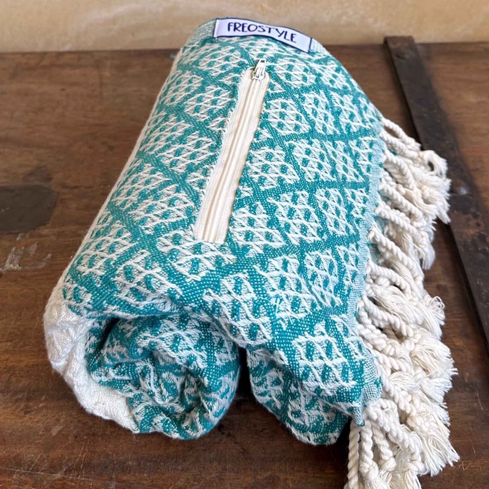 Greenbee Turkish Towel with pocket, by Freostyle, rolled
