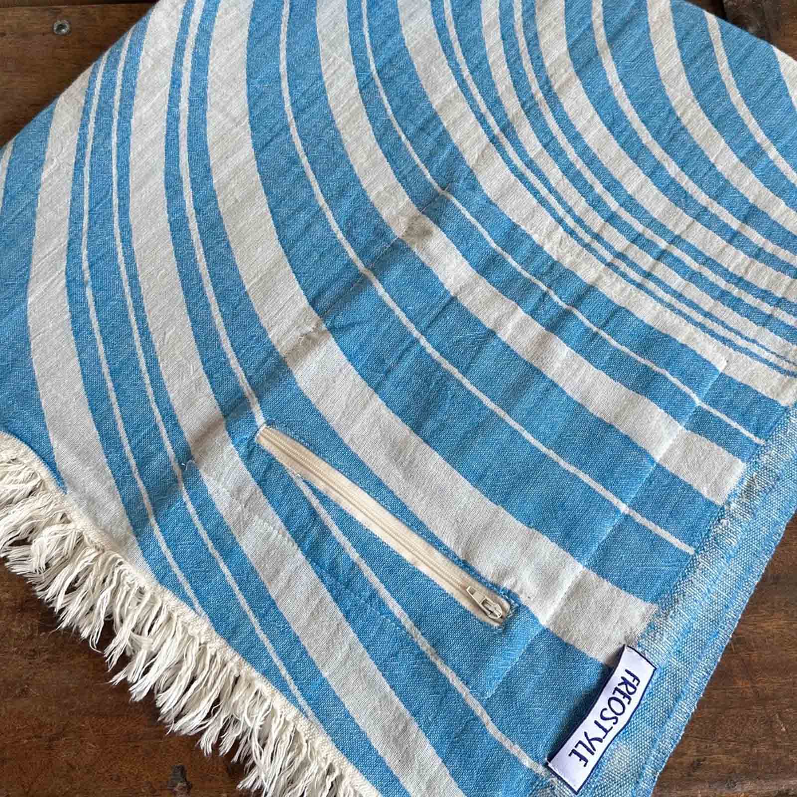 Ocean Haze Turkish Towel with Pockets, folded, by Freostyle
