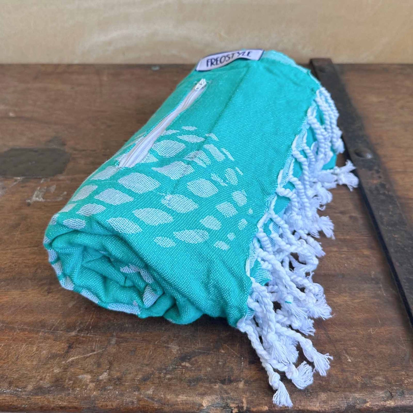 Pineapple Mint Turkish Towel with Pockets by Freostyle, rolled