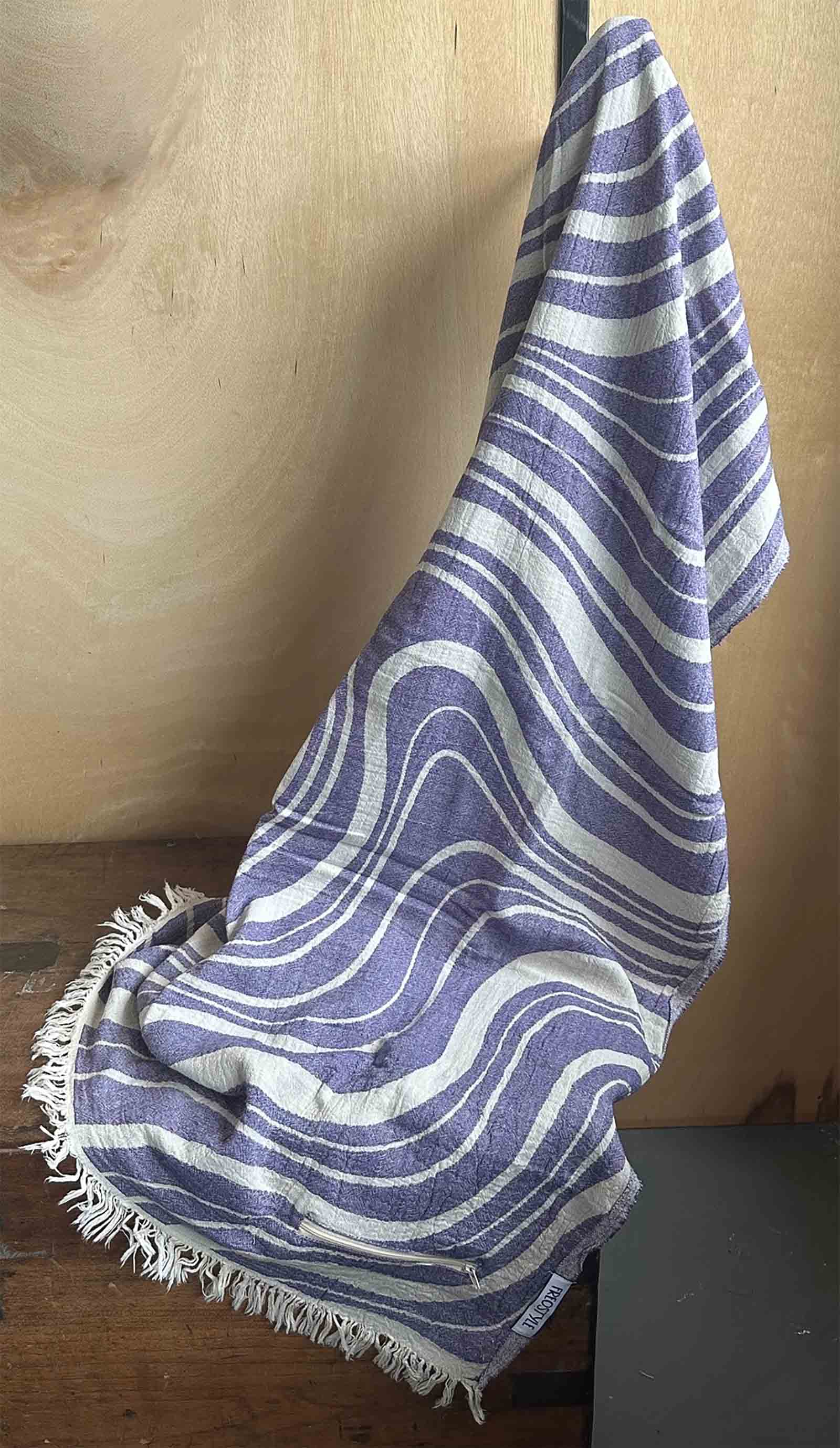Purple Haze Turkish Towel with Pockets, by Freostyle, hung