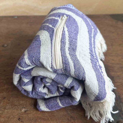 Purple Haze Turkish Towel with Pockets, by Freostyle, rolled 
