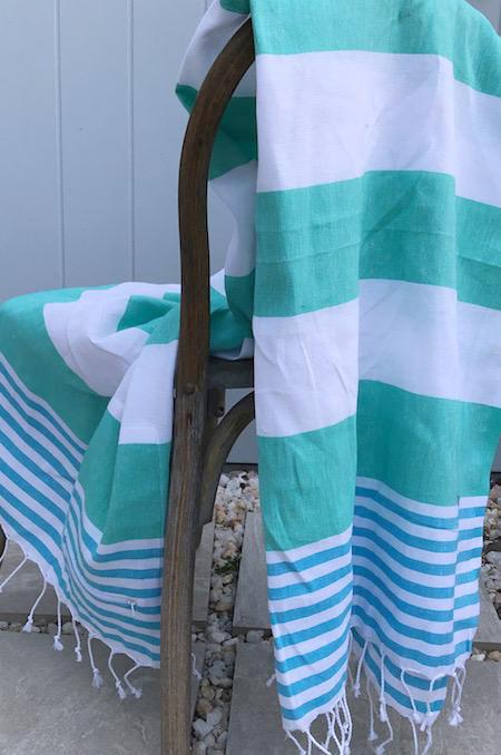Aquamarine, stylish striped turkish towel