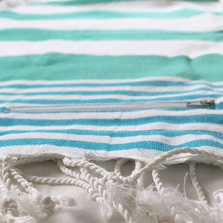 Aquamarine turkish towels with nifty hidden pocket