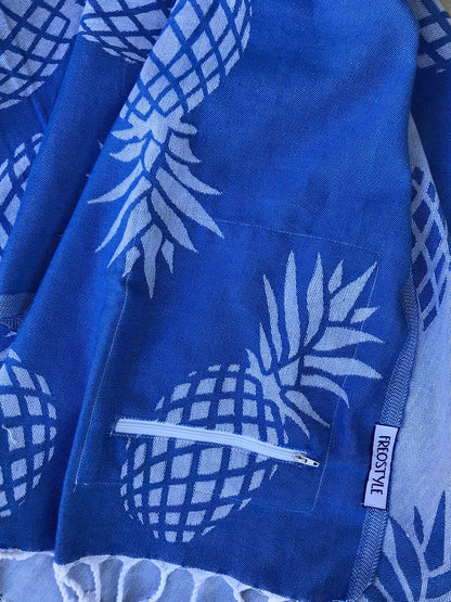 Freostyle Turkish Towels with Pockets, Pina pineapple print, displayed