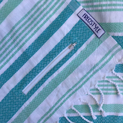 Freostyle Turkish Towels with Pockets, Turquoise Coast print, close up of pocket