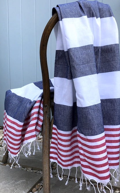 Havana, blue and red striped Turkish Towels