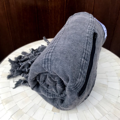 Lightweight Smiths Turkish Towel in Charcoal Vintage, rolled
